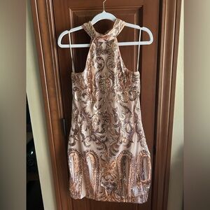 Hot Miami Styles Elegant Sequin Halter Mini Dress-Rose Gold Size M- Worn Once💗